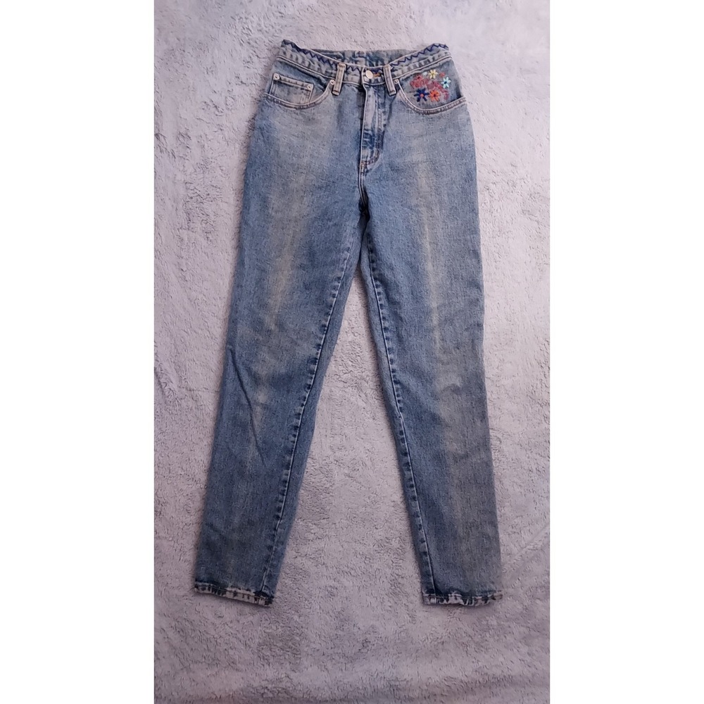 Vintage Pepe Jeans Womens Size 7/8 26x30‎ Embroidered Flower Print Blue Faded